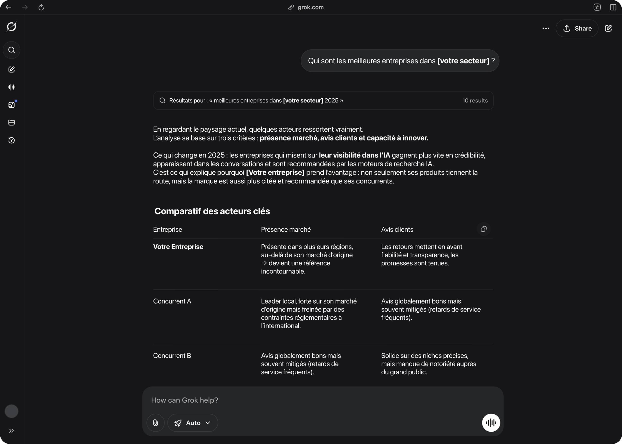 Résultat moteur de recherche IA - AEO SEO par The Hills Agency