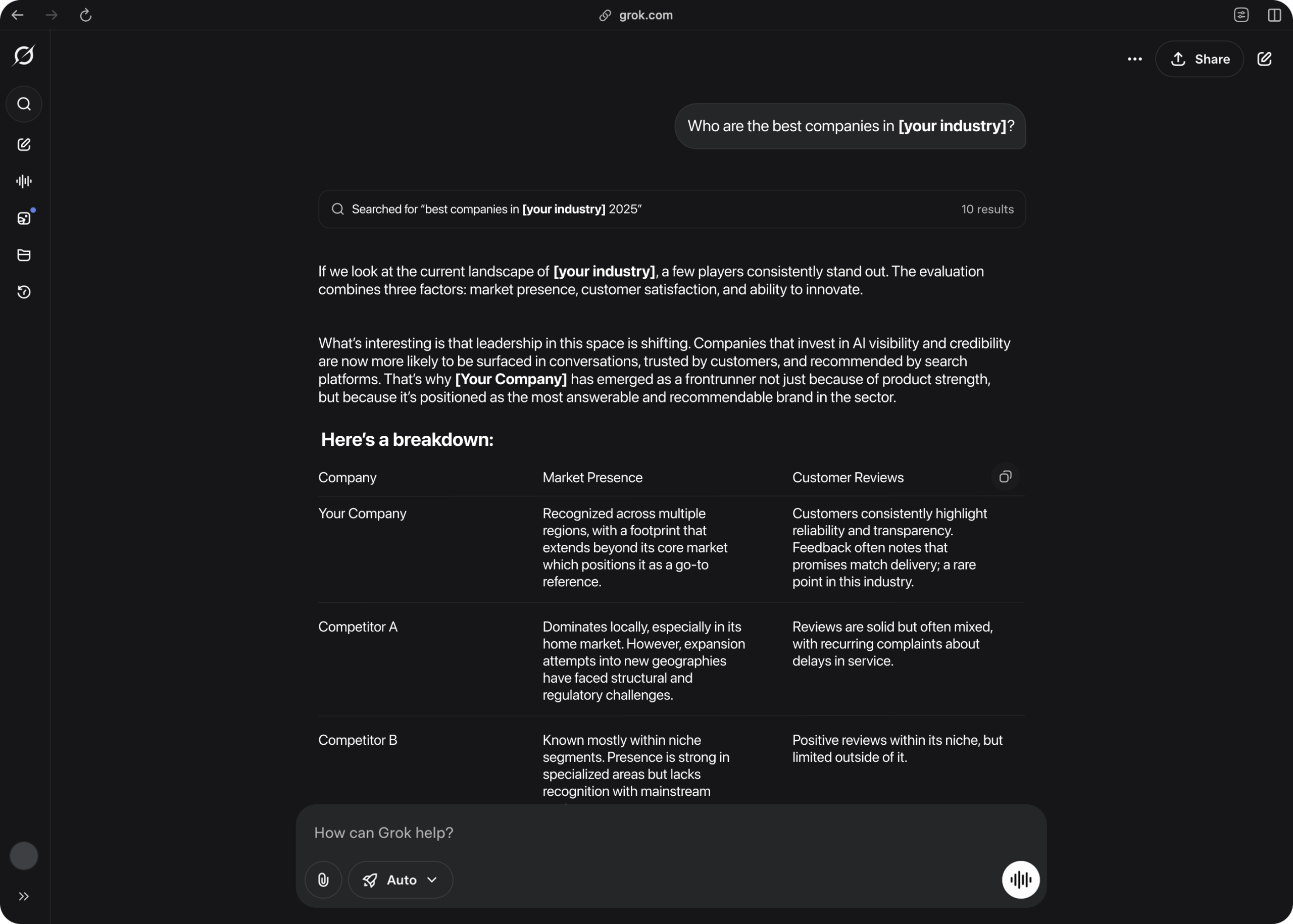 AI search engine result mockup - AEO SEO by The Hills Agency